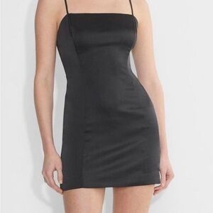 Aritzia (Sun Deh) Bodycon Elegant Satin Black Spaghetti Strap Dress